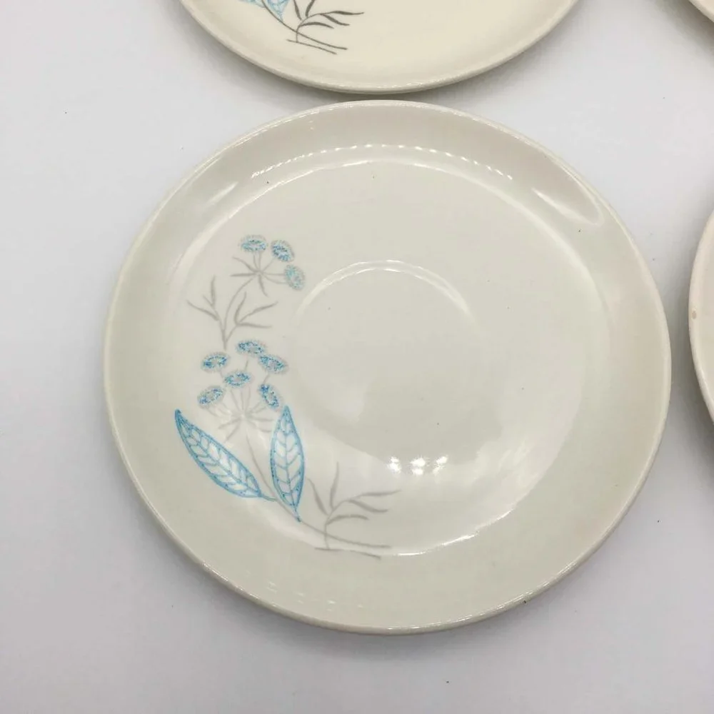 Royal Stetson Royal Maytime set of 4 Saucers,‎ no cups, Blue Floral, Mid Century